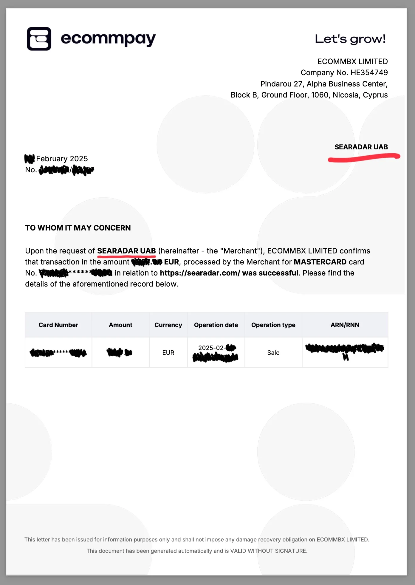 Payment slip screenshot shared as proof of payment after no booking confirmation was received