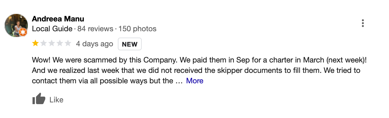 Google review of SeaRadar scam